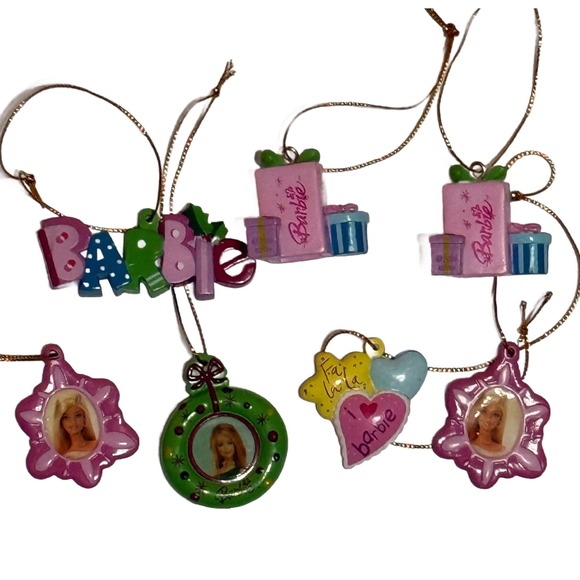 Barbie Christmas Ornaments Lot Of 7 Birthday Gifts Presents Wreath Photo Frame - Picture 1 of 3